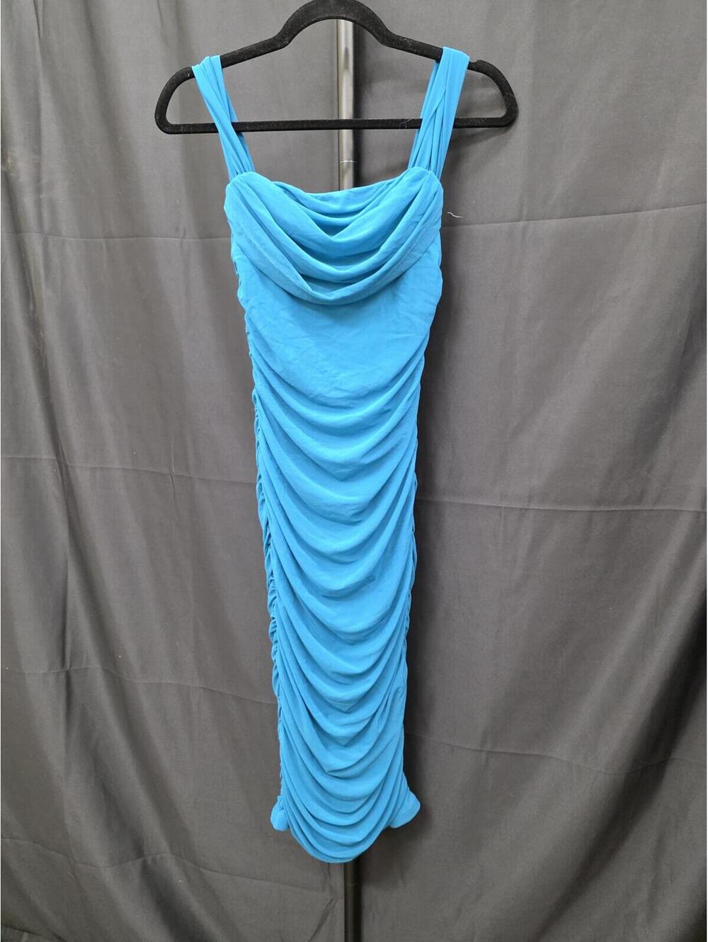 PRETTYGARDEN Off Shoulder Ruched Bodycon Cocktail Party Midi Dress Lake Blue S